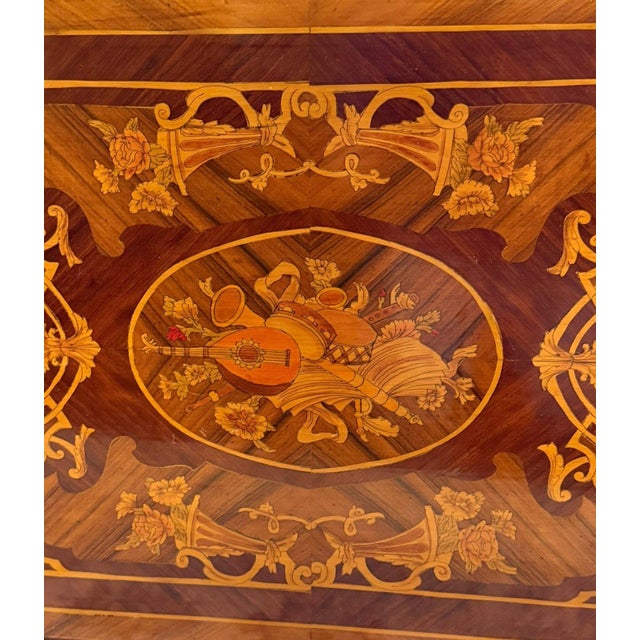 Antique Louis XVI Revival Musical Trophy Marquetry Coffee Table, C. 1890–1910 For Sale In Dallas - Image 6 of 14