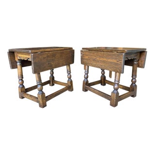 1920s Pair of Jacobean Oak “Joint Stool” Drop Leaf Tables For Sale