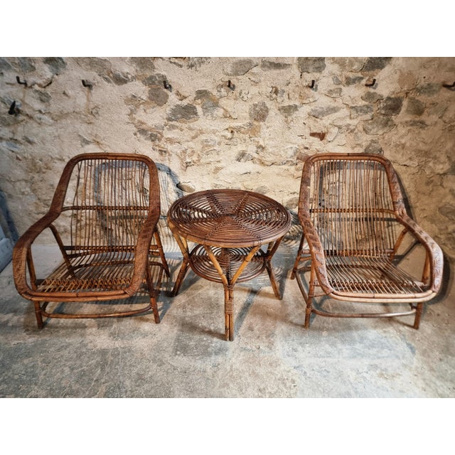 Vintage Rattan Lounge Set, France, 1940s, Set of 3 For Sale - Image 14 of 18