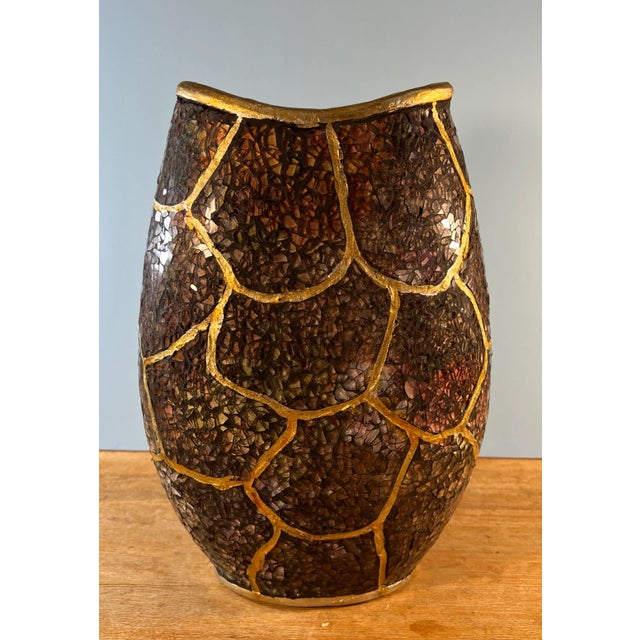 Early 21st Century Vintage Ceramic and Glass Mosaic Tortoise Shell Design Vase For Sale - Image 5 of 12