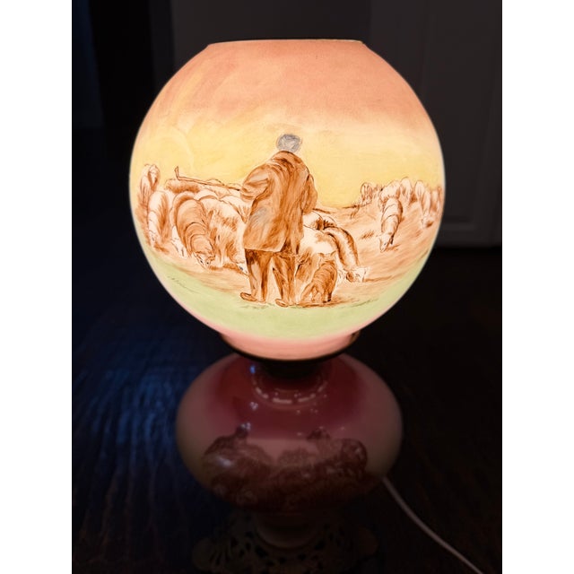 Rare Antique Victorian Gone With the Wind Lamp Matching Hand-Painted Companion Shades For Sale In Dallas - Image 6 of 15