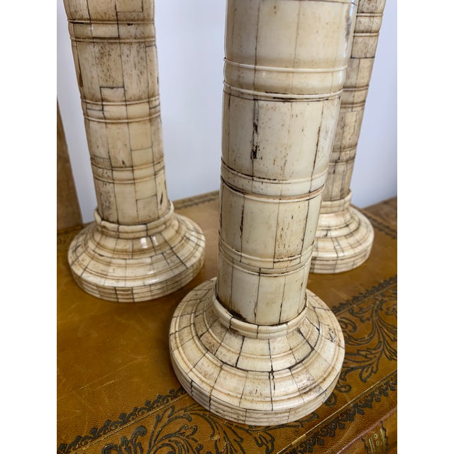 Sarreid Ltd. Set of 3 Vintage Sarreid Graduated Tessellated Bone Candle Holders For Sale - Image 4 of 6