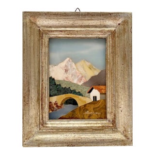 Vintage Renzo Scarpelli Pietra Dura Framed Italian Landscape Mosaic For Sale
