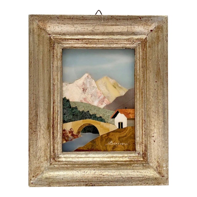 Vintage Renzo Scarpelli Pietra Dura Framed Italian Landscape Mosaic For Sale