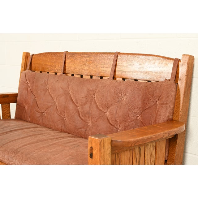 Brown Harden Furniture Antique Mission Oak Arts & Crafts Settle Sofa or Bench, Circa 1910 For Sale - Image 8 of 13