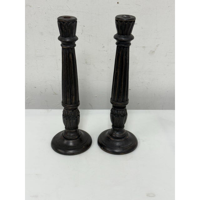 Late 20th Century Vintage Wood Candle Holders, Pair For Sale - Image 5 of 12