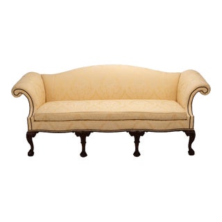 Vintage Baker Furniture Camel Back Claw Footed & Studded Sofa For Sale