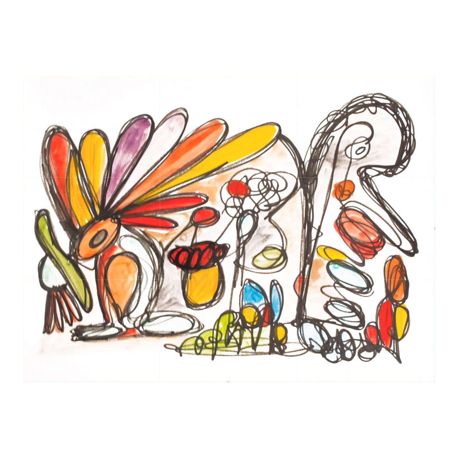 Rabbit Hunt — Bright Abstract Expressionist Composition With Figurative ...