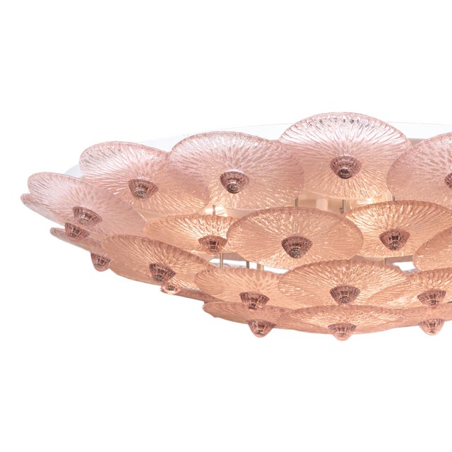 Glass Pink Venetian Glass Flush Mount by Carlo Nason, Murano, Italy For Sale - Image 7 of 9