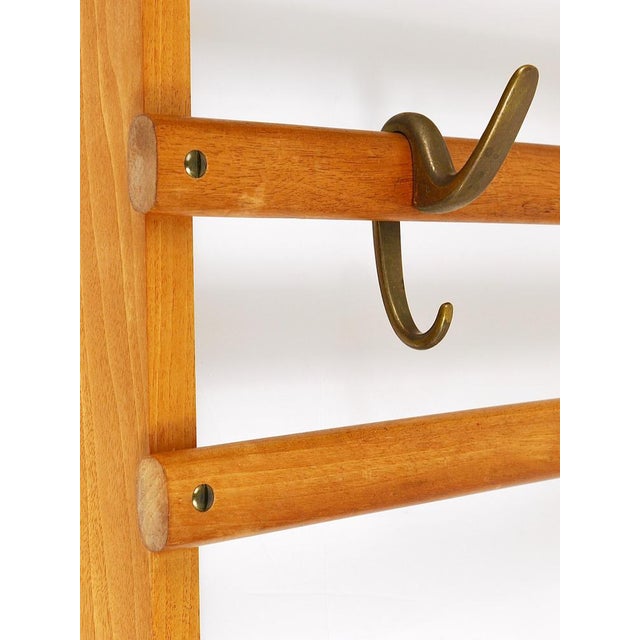 Mid-Century Coat Rack in Beech with 8 Brass Hooks attributed to Carl Auböck, 1950s For Sale - Image 13 of 18