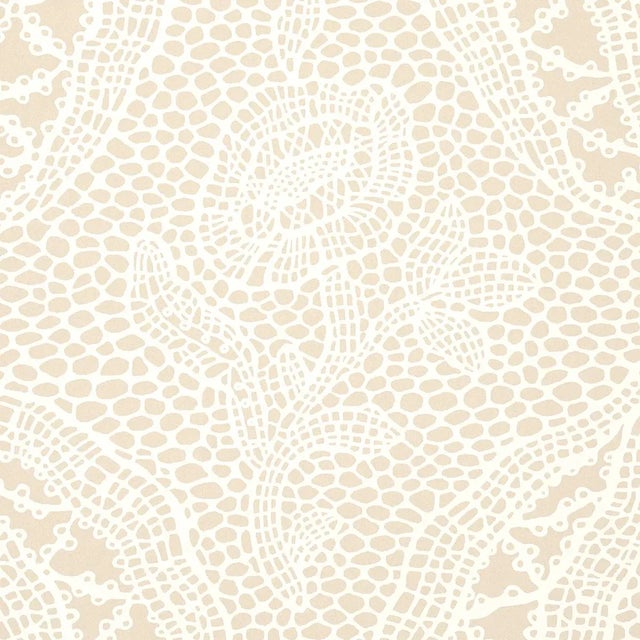 Contemporary Sample - Schumacher Cosette Lace Wallpaper in Sand For Sale - Image 3 of 5