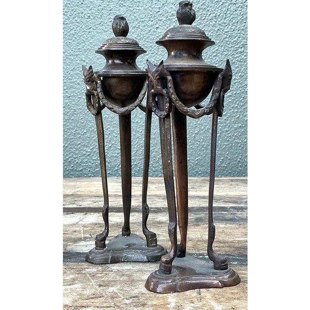 Vintage Egyptian Revival Pedestal Urns - A Pair For Sale - Image 9 of 12