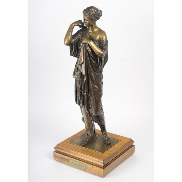 Sculpture of Diana, Early 20th Century, Patinated Bronze on a Wooden Base For Sale - Image 6 of 13
