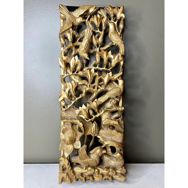 Gold Large Antique Chinese Gilt Carved Panel For Sale - Image 8 of 8