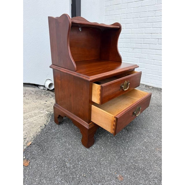 Pair of Chippendale Style Vintage Solid Cherry Wood Nightstands by Henkel Harris For Sale - Image 9 of 17