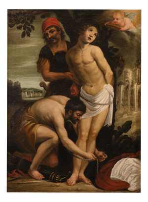 After Astolfo Petrazzi, Nude Saint Sebastian, 1630s, Oil Painting on Canvas, Framed