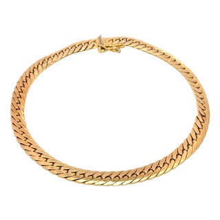 Vintage 14k Yellow Gold Flat Snake Chain Bracelet For Sale