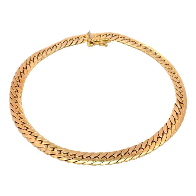 Vintage 14k Yellow Gold Flat Snake Chain Bracelet For Sale