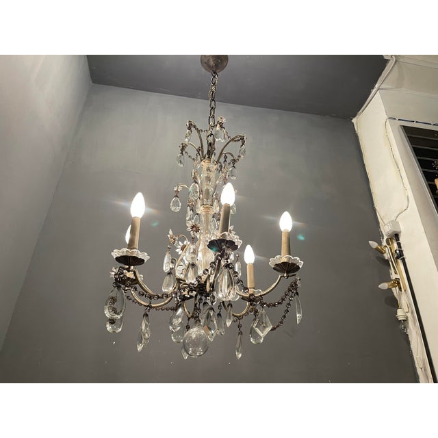 Italian Silver Crystal Chandelier, 1940s For Sale - Image 3 of 17
