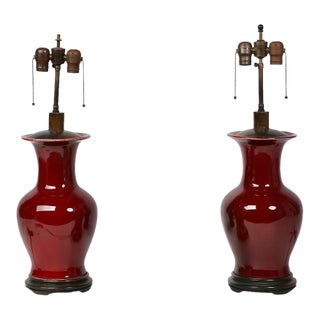 Early 20th Century Pair Late Ching Sang De Boeuf/Oxblood Lamps For Sale