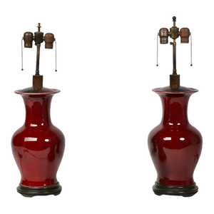 Early 20th Century Pair Late Ching Sang De Boeuf/Oxblood Lamps