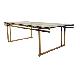 Modern Brass and Glass Large Scale Cocktail Table For Sale