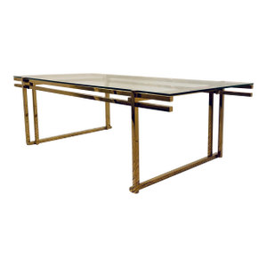 Modern Brass and Glass Large Scale Cocktail Table