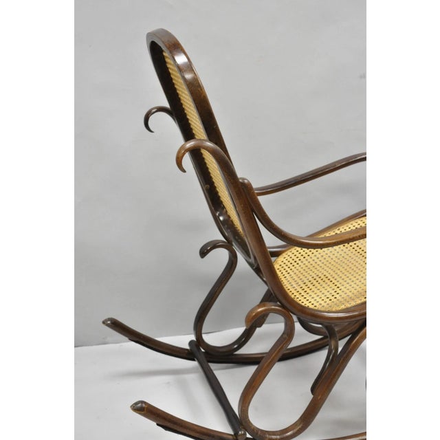 Vintage Mid Century Modern Thonet Style Bentwood & Cane Rocker Rocking Chair (A) For Sale - Image 10 of 18