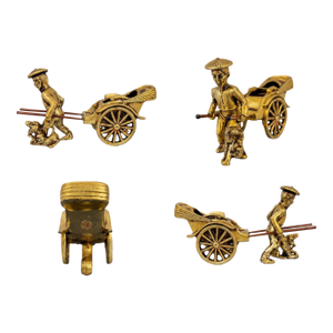 Vintage Brass Jinricksha Rickshaw Figurine With Puller & Dog | Chinoiserie Asian Decor