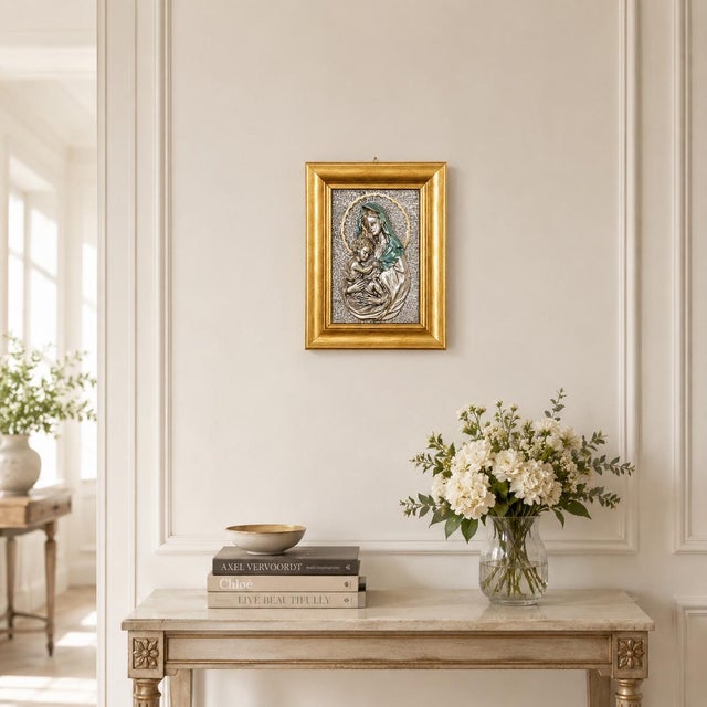 Baroque Florentine Artist, Madonna and Child Bas-Relief, 1970s, Silver For Sale - Image 3 of 9