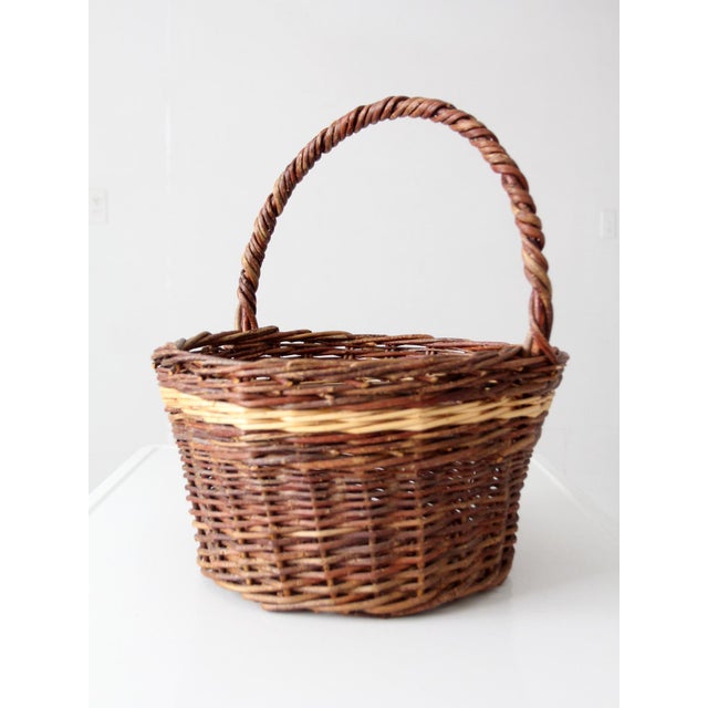Wood Vintage Wicker Gathering Basket For Sale - Image 7 of 13