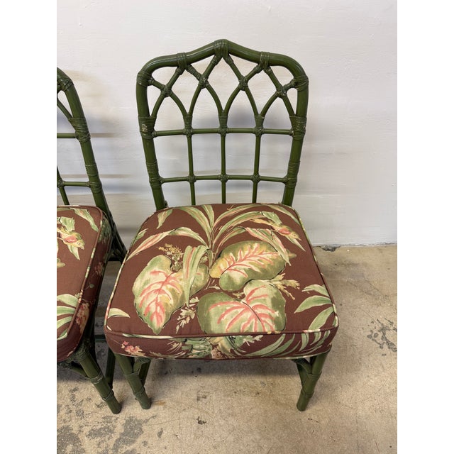 McGuire Bamboo Dining Chairs With Tropical Fabric Cushions - Set of Four For Sale - Image 14 of 16