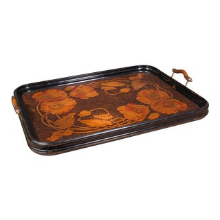 1909 Antique Edwardian English Decorative Beech Serving Tray For Sale