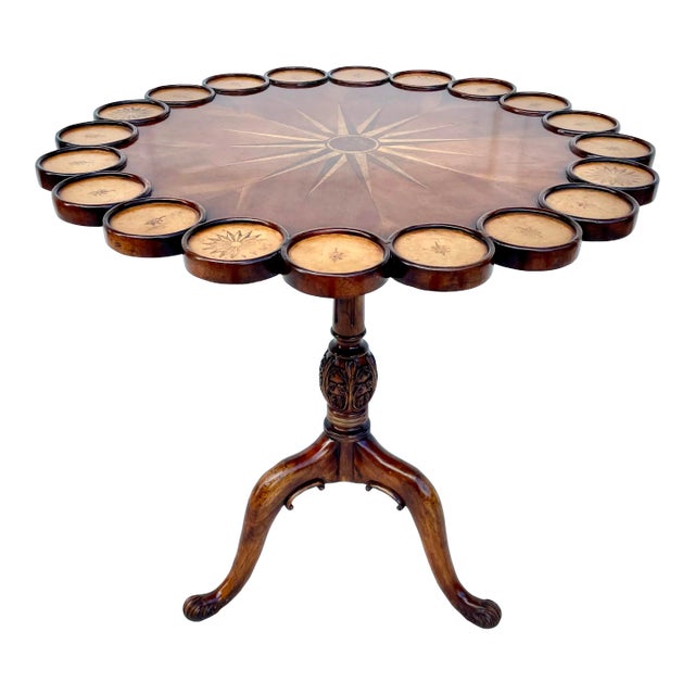 English Chippendale Jonathan Charles Walnut Starburst Inlay Table With Leather Details For Sale