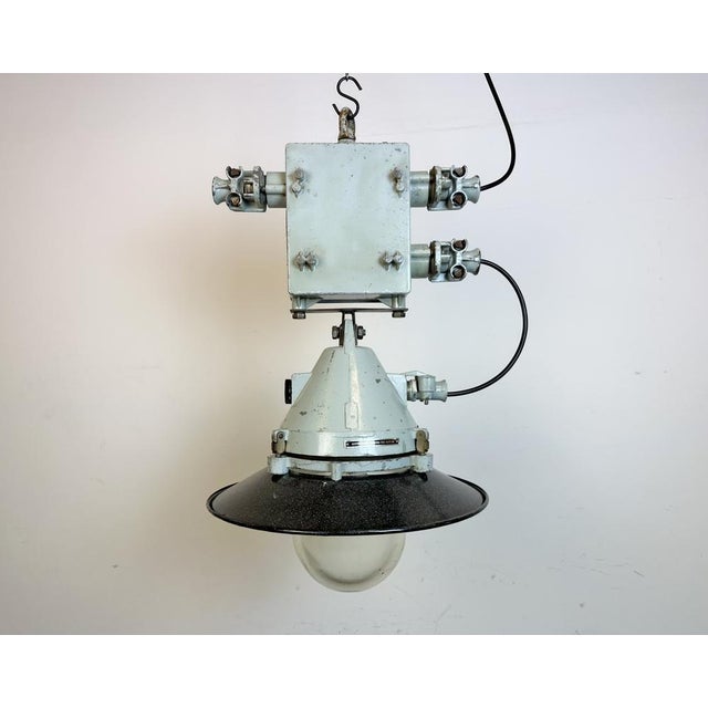 Grey Cast Aluminium Explosion Proof Pendant Lamp with Enameled Shade from Elektrosvit, 1970s For Sale - Image 15 of 18