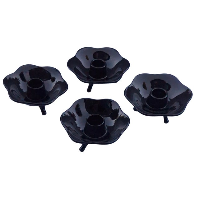 Ebony Antique Cambridge Ebony Candle Holders - Set of 4 For Sale - Image 8 of 9