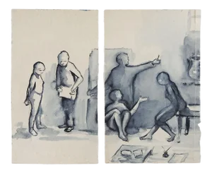 Mid Century Monochrome Art Studio Watercolor Painting Study