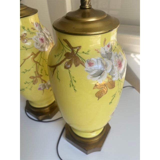 Mid 20th Century Baccarat Style Yellow Opaline Glass Japonisme Lamps, Signed Baccarat - a Pair For Sale - Image 17 of 18