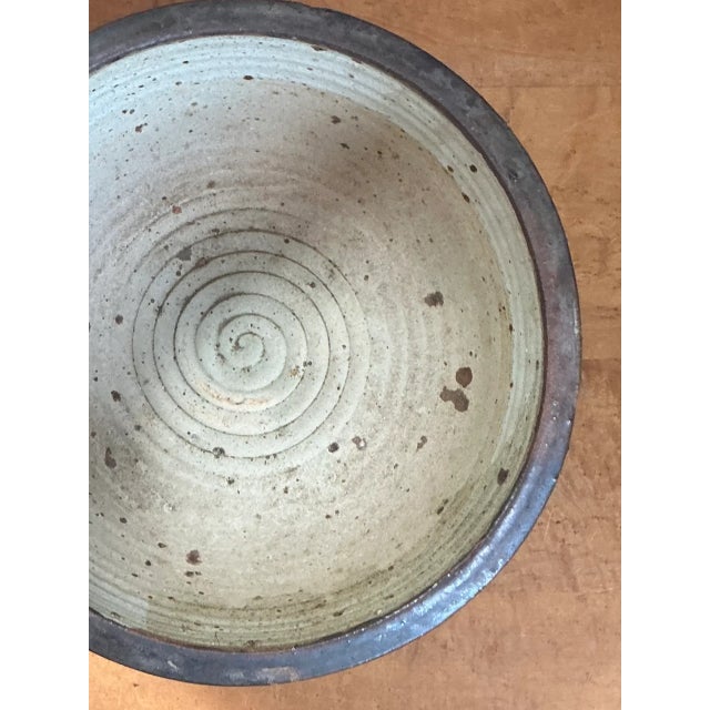 Vintage Monumental Rustic Brown Ceramic Bowl For Sale - Image 9 of 12