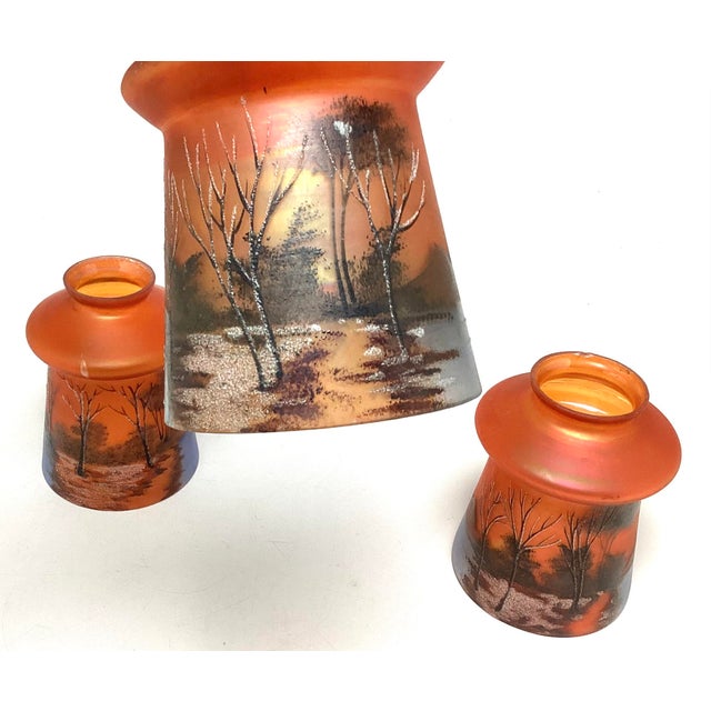 Set of 3 Hand Blown Glass Hand Painted Czechoslovakia Art Nouveau Shades For Sale - Image 9 of 10