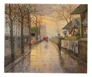 Antonio Rus, Paris Riverbank Street Scene, 21st Century, Oil on Canvas, Framed