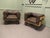 A Pair of Wood Framed Industrial Designer Club Chairs The chairs have Solid Wooden Frames and are set on cast iron railway...