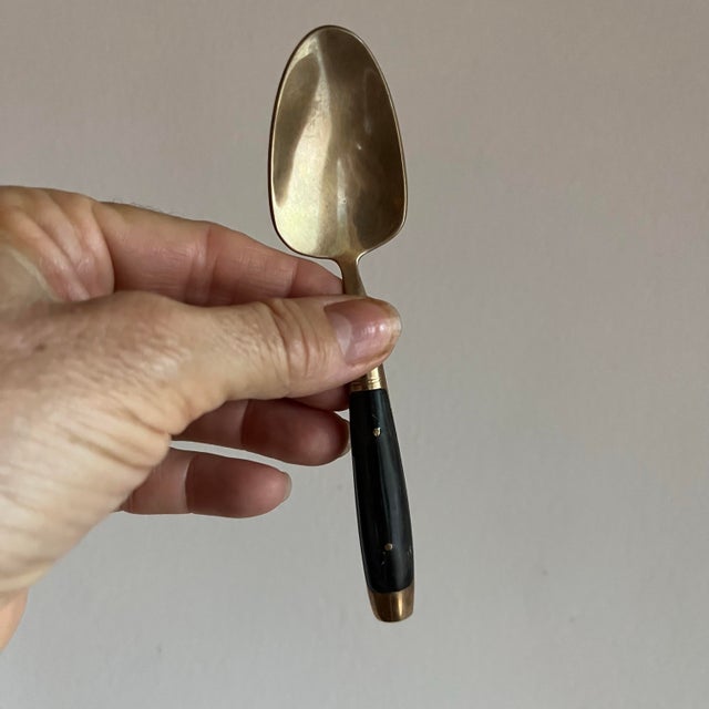 Mid-Century Modern 1960s Mid-Century Modern Black & Brass Flatware Set – 50 Pieces, Stainless Steel With Riveted Handles - Utensils For Sale - Image 3 of 9