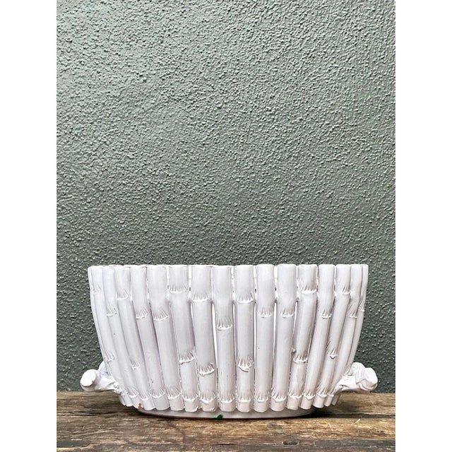 Ceramic Vintage White Ceramic Bamboo Basket For Sale - Image 7 of 12