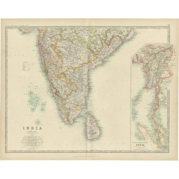 1900 - 1909 Antique Map of India by Johnston, 1909 For Sale - Image 5 of 5