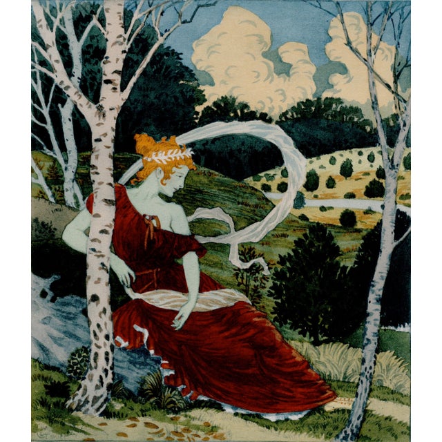 Eugène grasset (1841 - 1917) dans le bois (in the woods) original lithograph from the glorious portfolio "l'estampe...