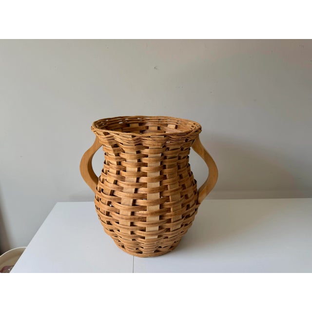 Wood Vintage Oversized Woven Double Handled Floor Vase For Sale - Image 7 of 10