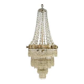 Vintage Art Deco Crystal and Nickel Chandelier For Sale