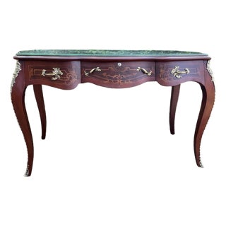 1960 French Maker Louis XVI Brown Mahogany Bronze Desk-1 Pc For Sale