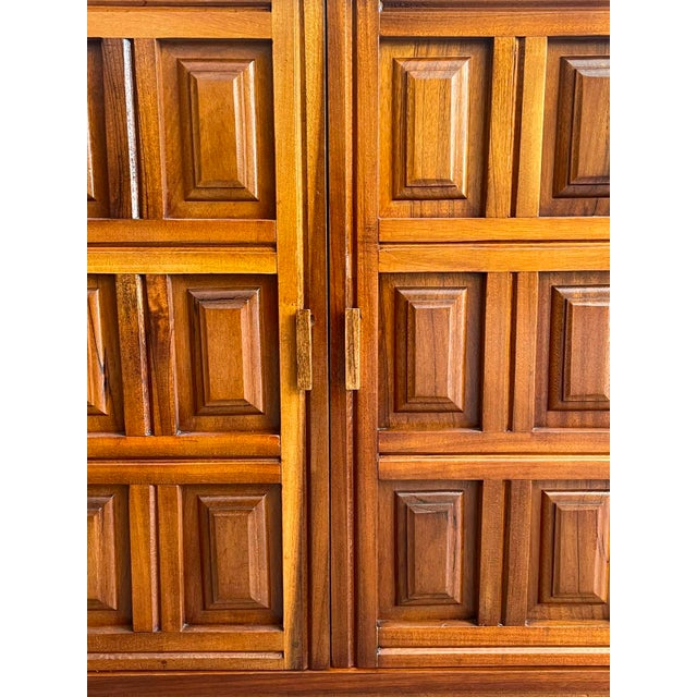Wood Spanish Geometric Hardwood Credenza, 1970s For Sale - Image 7 of 7